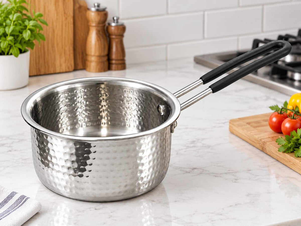 DesiDine Triply Steel Hammered Sauce Pan/Tea Pan With Insulated Cool Grip