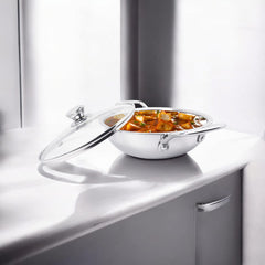 DesiDine Triply Stainless Steel Honeycomb Kadai with Glass Lid