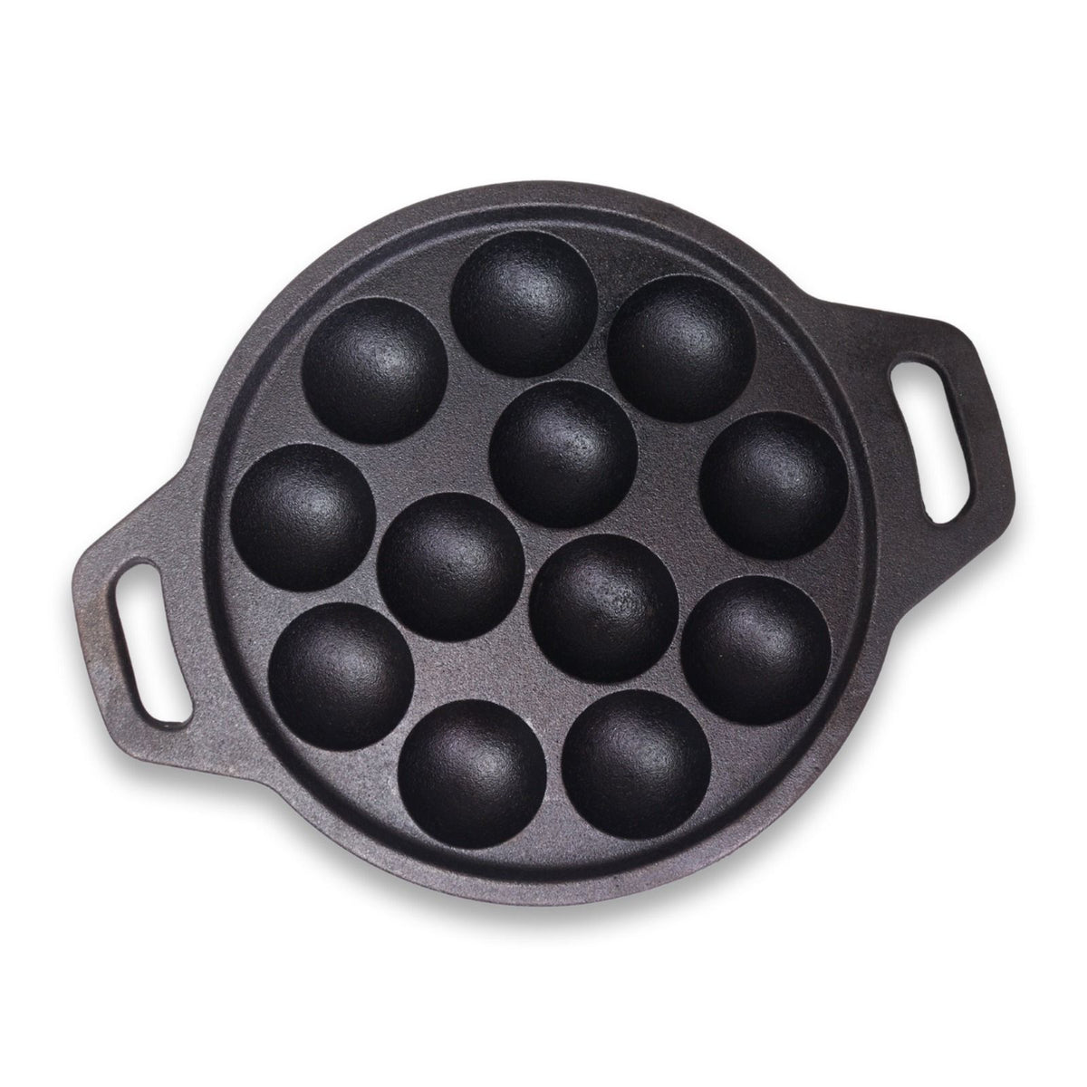 DesiDine Pre Seasoned Cast Iron Paniyaram/Appam Pan, 12 pits, 25 cm (With Silicon Handle Cover)
