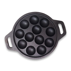 DesiDine Pre Seasoned Cast Iron Paniyaram/Appam Pan, 12 pits, 25 cm (With Silicon Handle Cover)