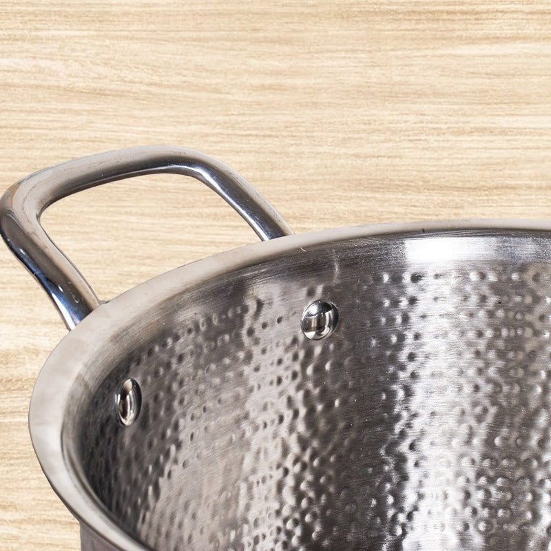 DesiDine Premium Quality Hammered Triply Steel Biryani/Sauce Pot With Glass Lid