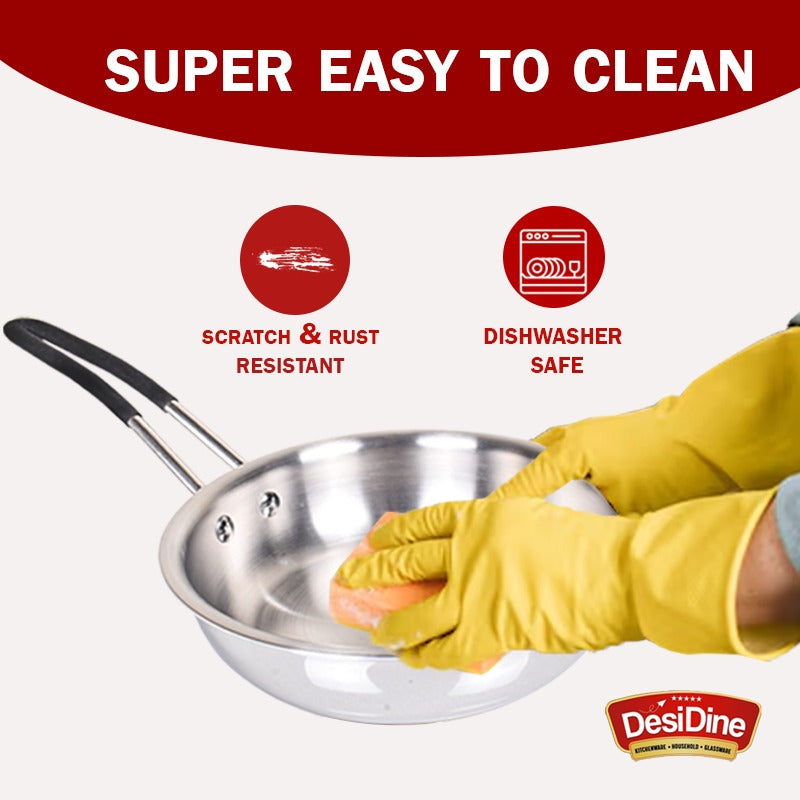 DesiDine Triply Stainless Steel Insulated Cool Grip Frypan