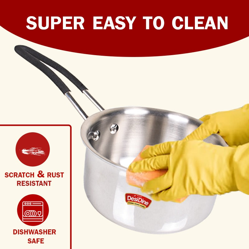 DesiDine Triply Stainless Steel Insulated Cool Grip Sauce Pan/Tea Pan