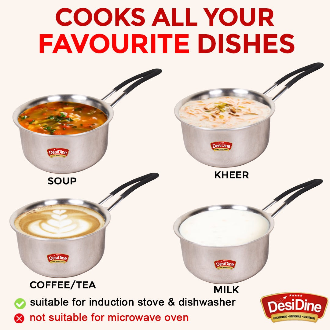 DesiDine Triply Stainless Steel Insulated Cool Grip Sauce Pan/Tea Pan