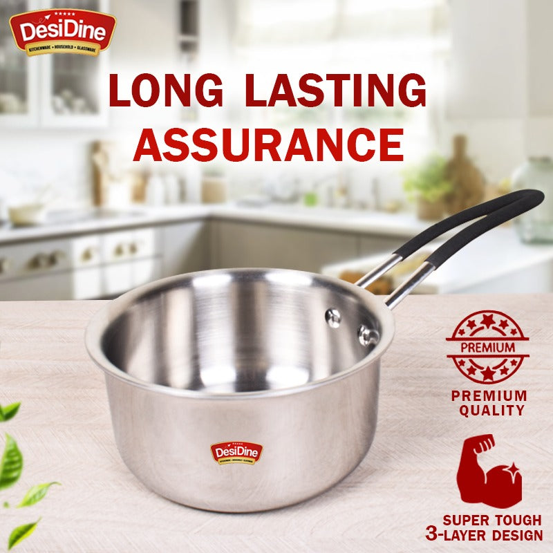 DesiDine Triply Stainless Steel Insulated Cool Grip Sauce Pan/Tea Pan