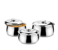 DesiDine Double Wall Stainless Steel Belly Shape Casserole, Insulated Thermal Serving Bowl