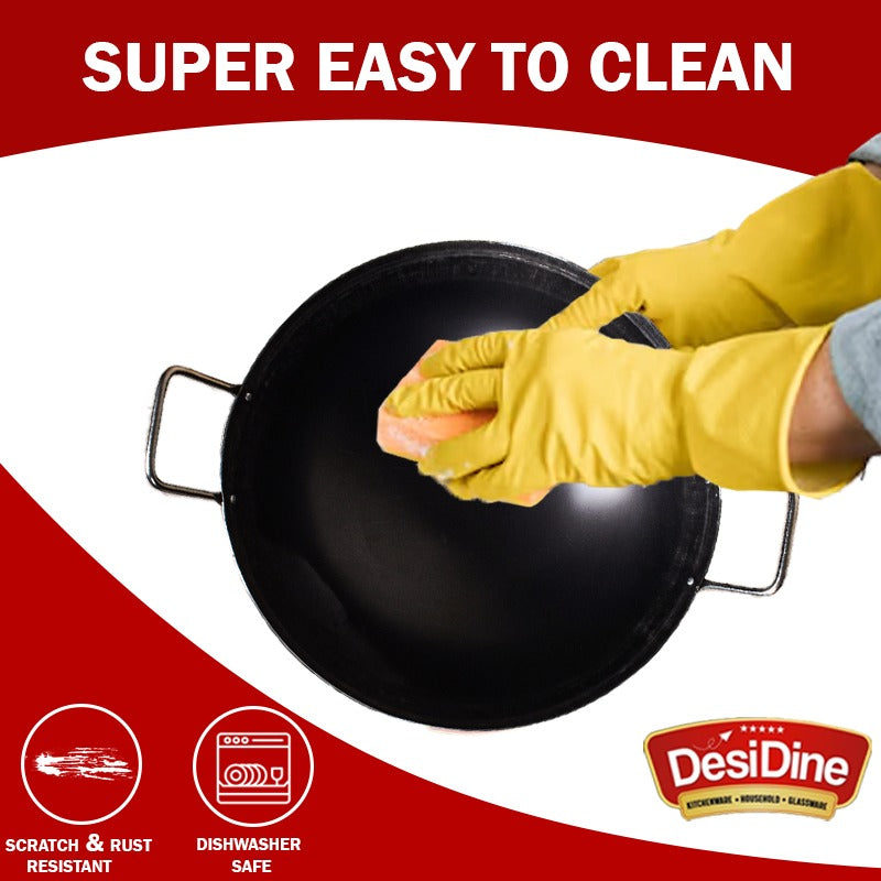 DesiDine 100% Pure Sheet Iron Deep Kadhai With SS Handle (28 cm, 3 Litre)