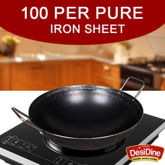 DesiDine 100% Pure Sheet Iron Deep Kadhai With SS Handle (28 cm, 3 Litre)