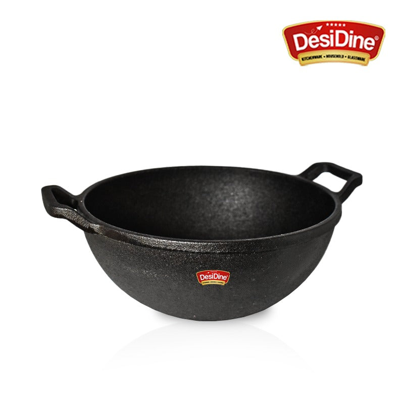 DesiDine Cast Iron Pre-Seasoned Kadhai Wok