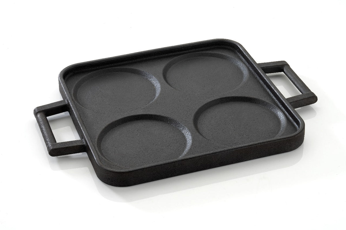 DesiDine Pre-Seasoned Cast Iron Uttapam Pan, 4 Pit, 23 cm, Induction Friendly