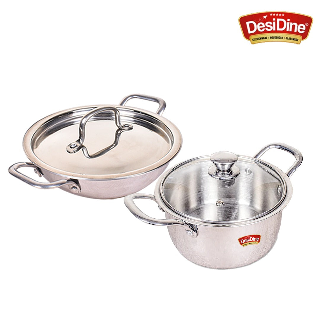 DesiDine 2 pcs Triply Combo ( Triply Kadhai+Triply Biryani Pot)