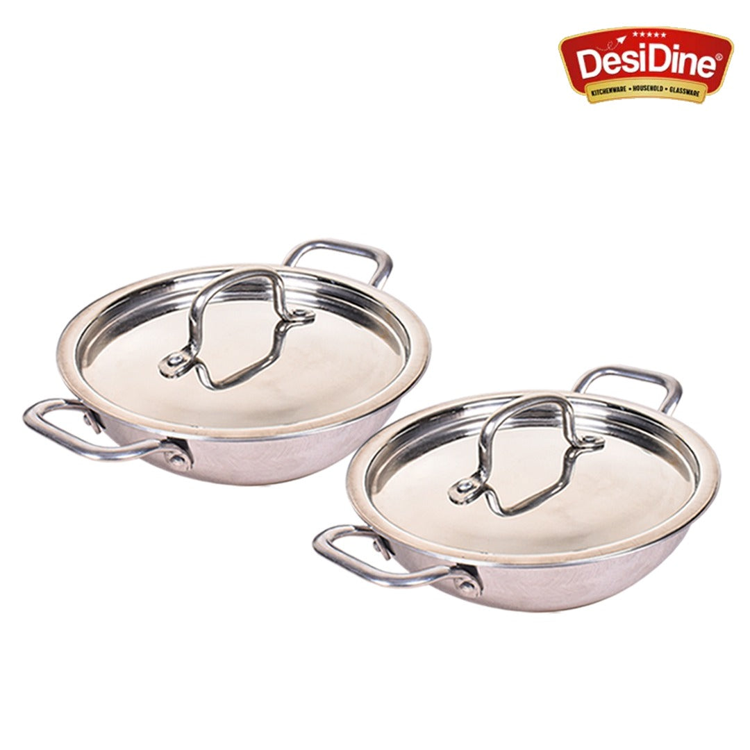 DesiDine Triply Stainless Steel  2 pcs Kadhai Combo (22 cm & 24 cm Kadhai)
