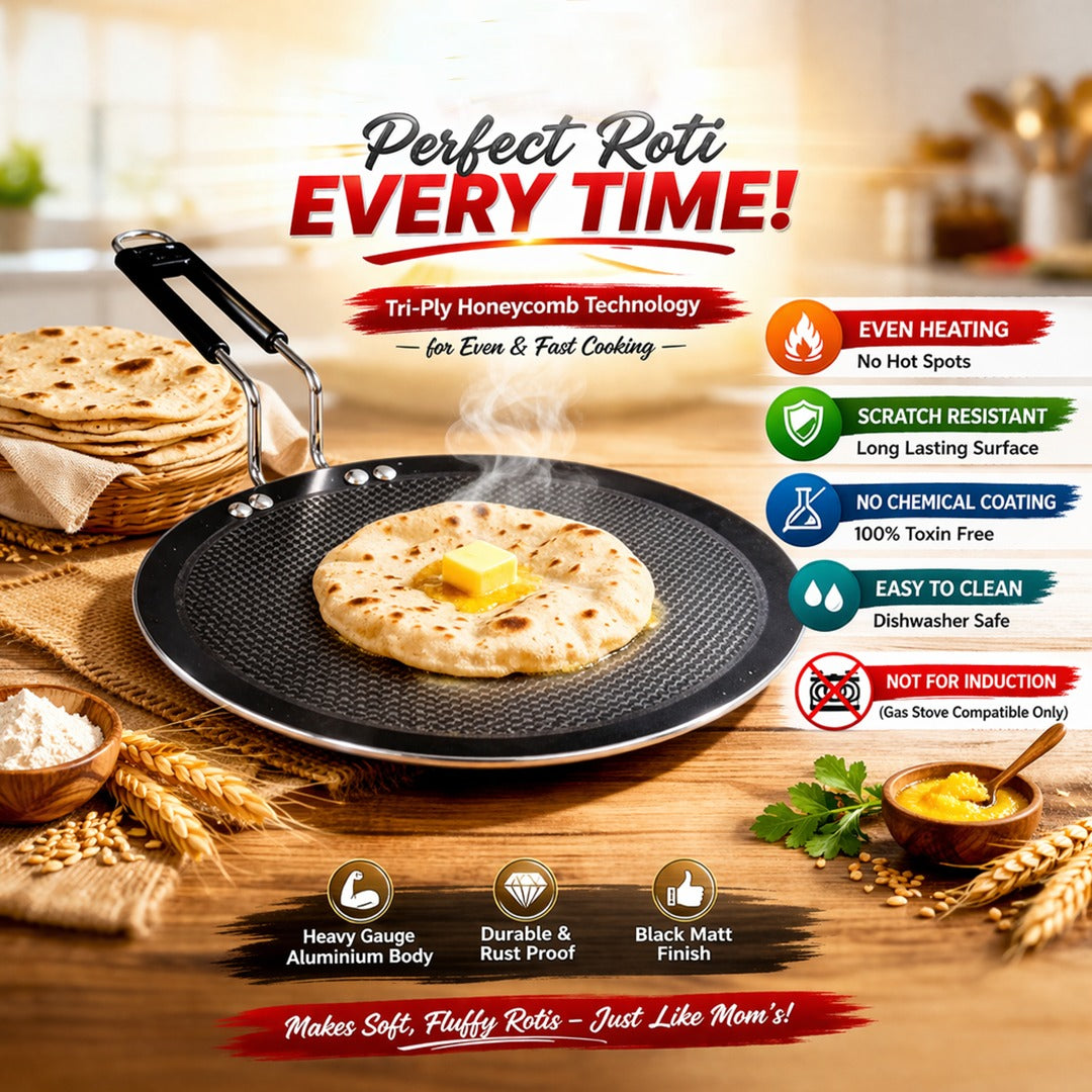 DesiDine Honeycomb Triply Roti Tawa Scratch Resistant (25 cm)