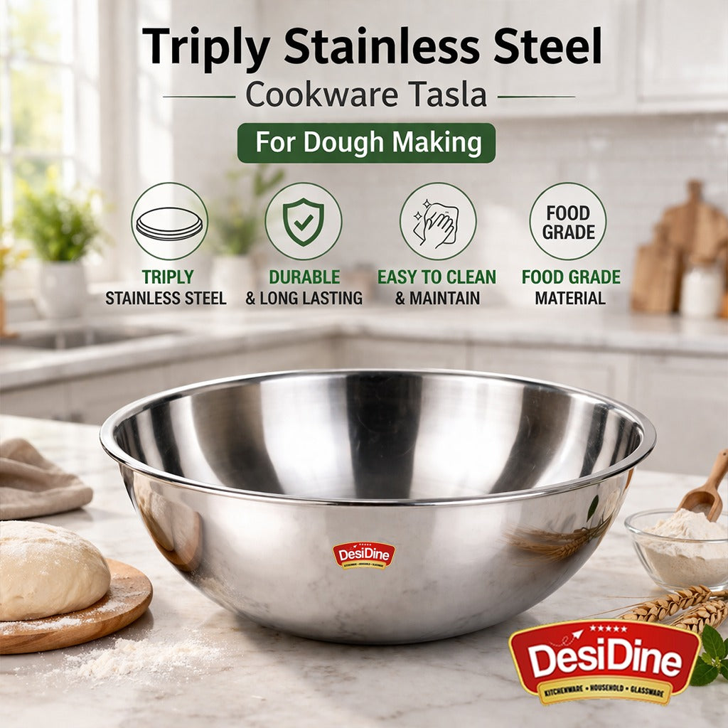 DesiDine Triply Stainless Steel Cookware Tasla For Dough Making & Cooking