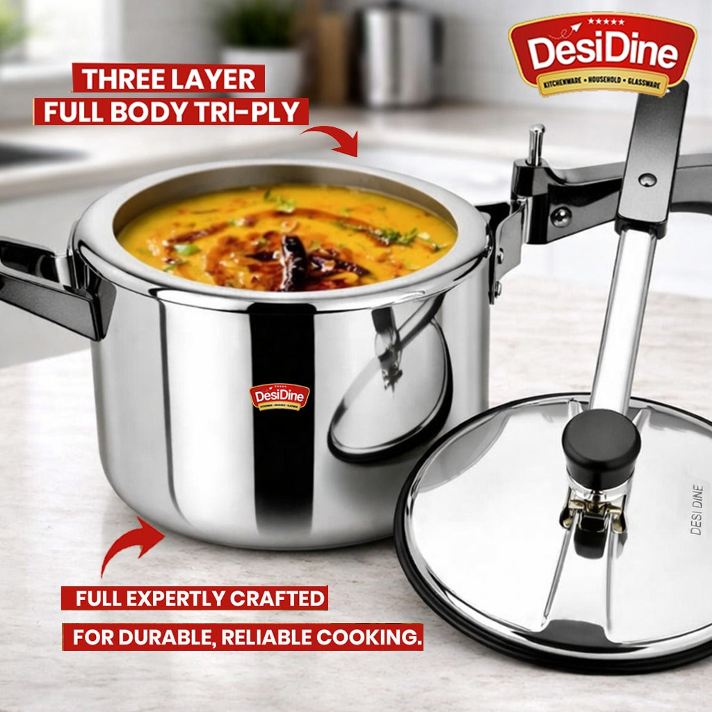 DesiDine Triply Stainless Steel Inner Lid Pressure Cooker