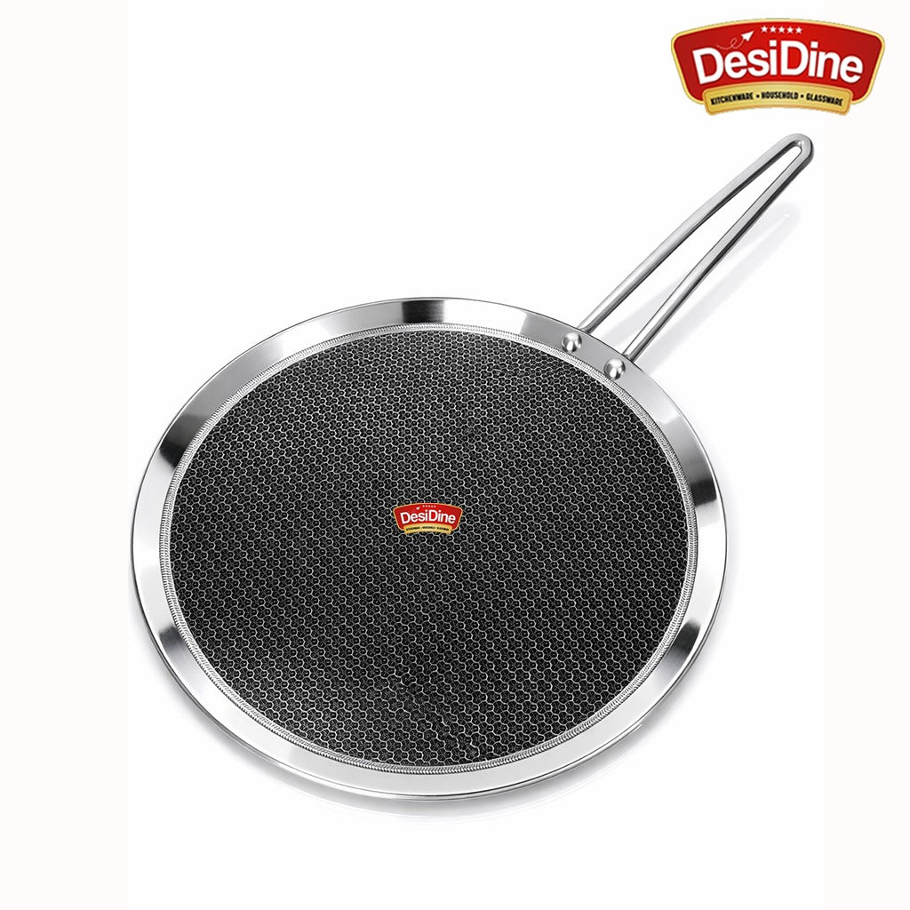 DesiDine Triply Stainless Steel Dosa Tawa with Honeycomb Pattern