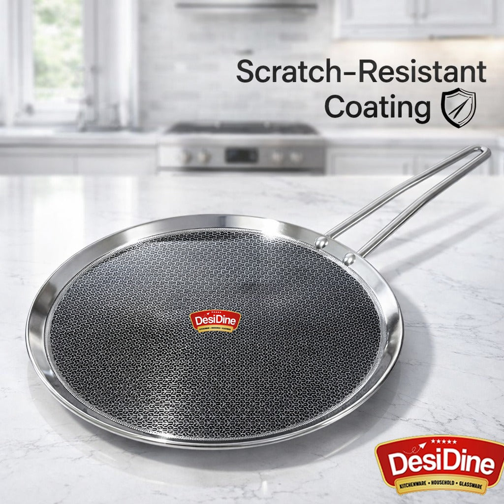 DesiDine Triply Stainless Steel Dosa Tawa with Honeycomb Pattern