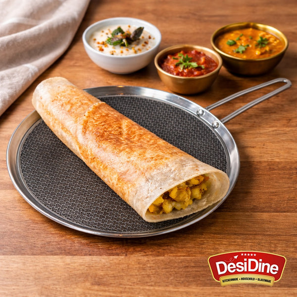 DesiDine Triply Stainless Steel Dosa Tawa with Honeycomb Pattern
