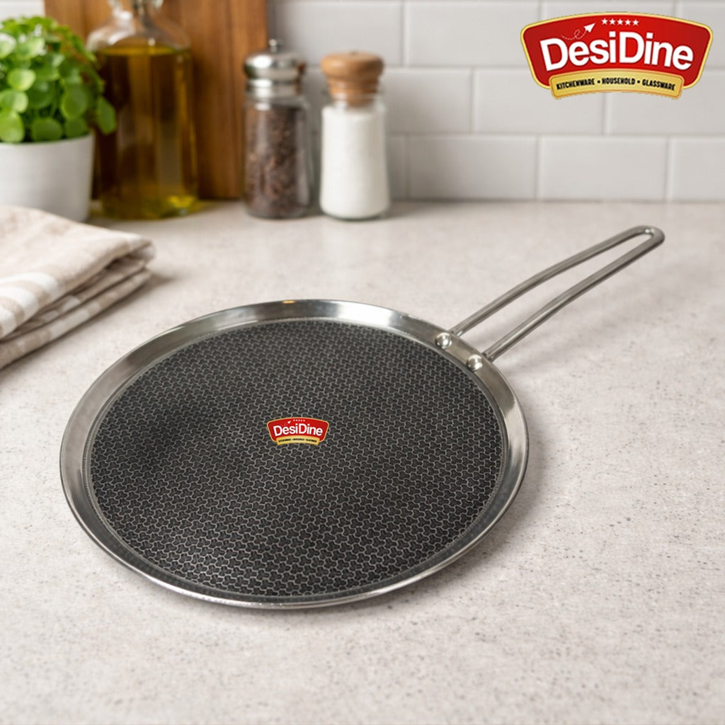 DesiDine Triply Stainless Steel Dosa Tawa with Honeycomb Pattern