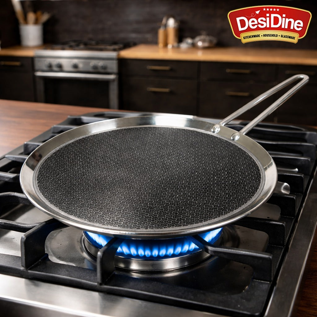 DesiDine Triply Stainless Steel Dosa Tawa with Honeycomb Pattern