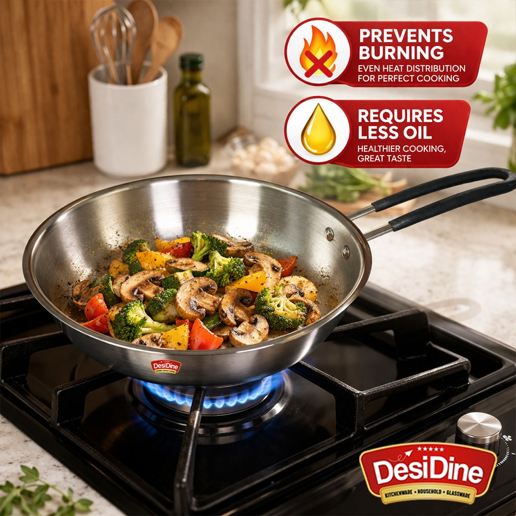 DesiDine Triply Stainless Steel Insulated Cool Grip Frypan