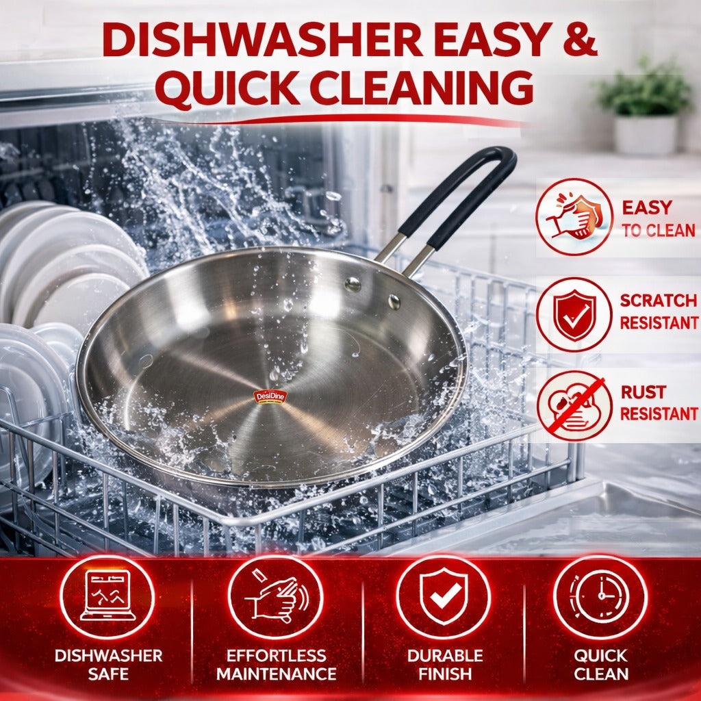 DesiDine Triply Stainless Steel Insulated Cool Grip Frypan