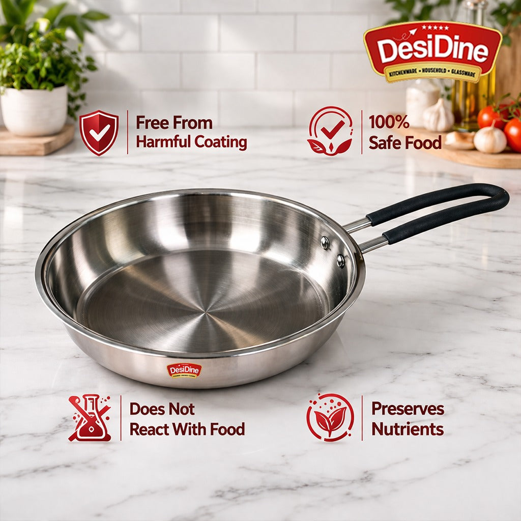 DesiDine Triply Stainless Steel Insulated Cool Grip Frypan