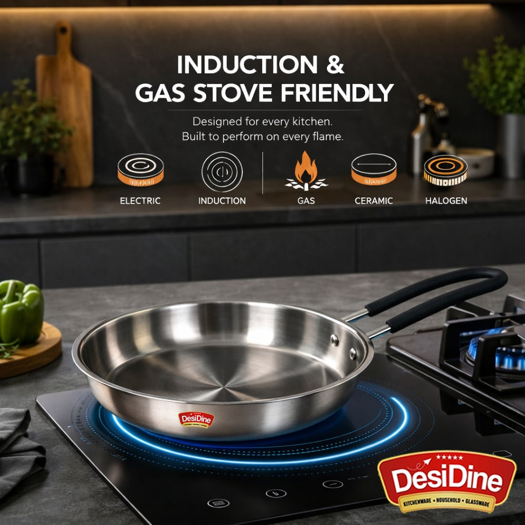 DesiDine Triply Stainless Steel Insulated Cool Grip Frypan