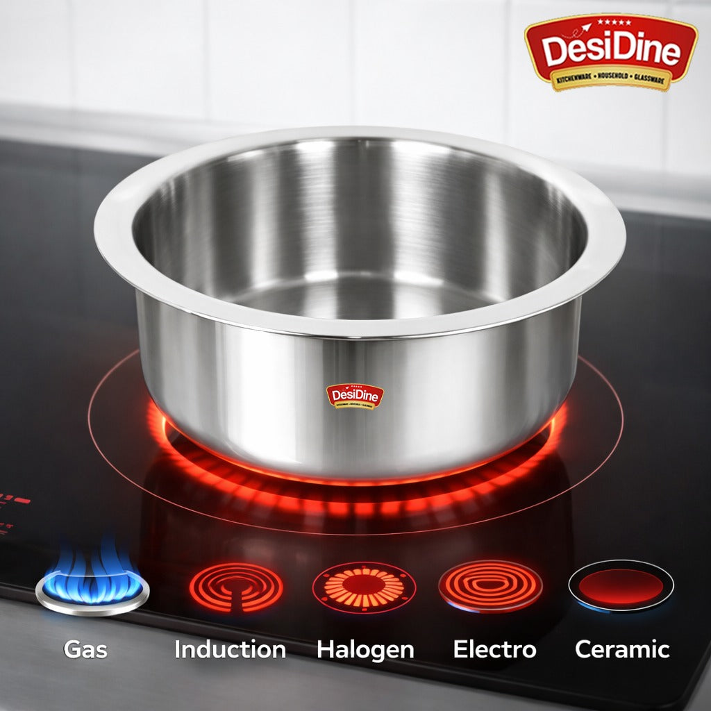 Desidine triply Stainless Steel Induction Friendly Flat Bottom Tope Without Lid