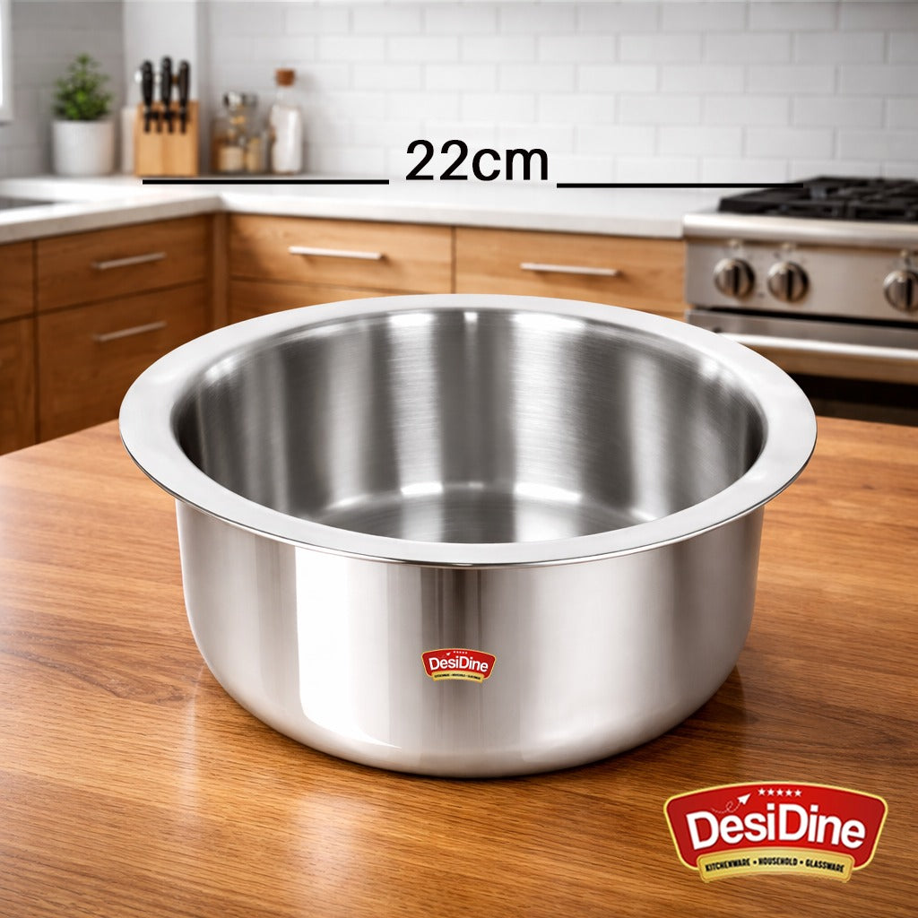 Desidine triply Stainless Steel Induction Friendly Flat Bottom Tope Without Lid