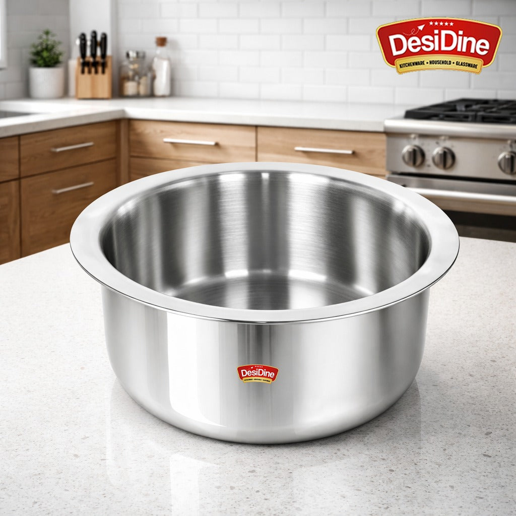Desidine triply Stainless Steel Induction Friendly Flat Bottom Tope Without Lid