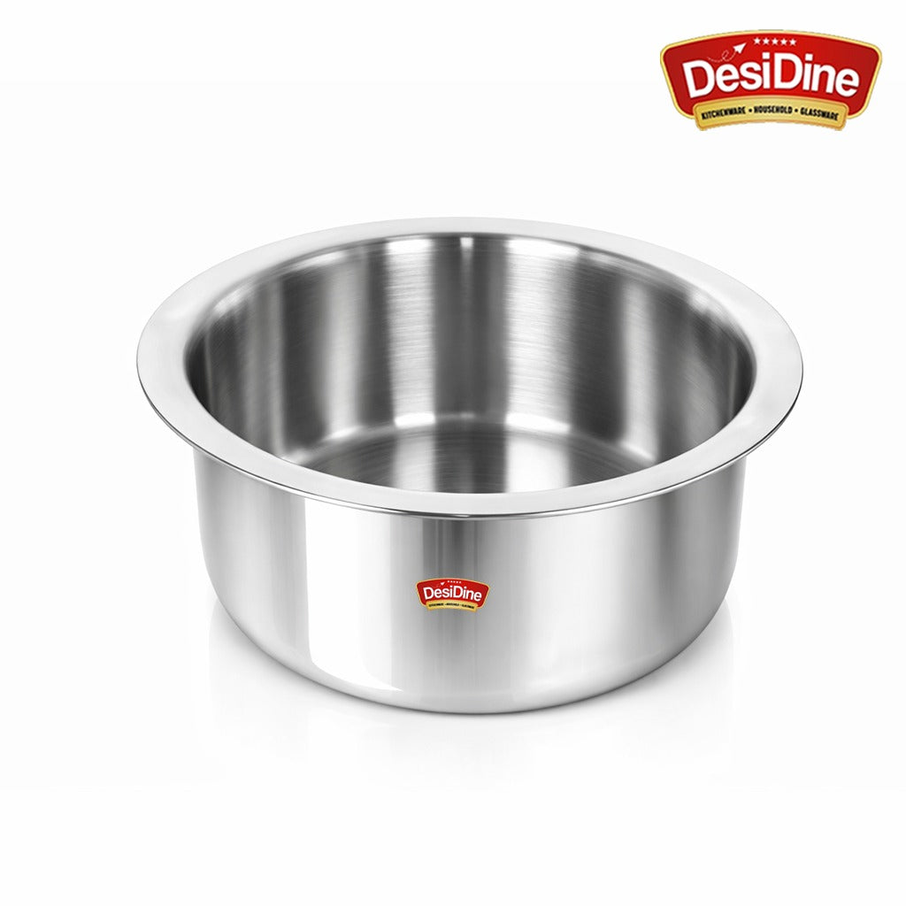 Desidine triply Stainless Steel Induction Friendly Flat Bottom Tope Without Lid