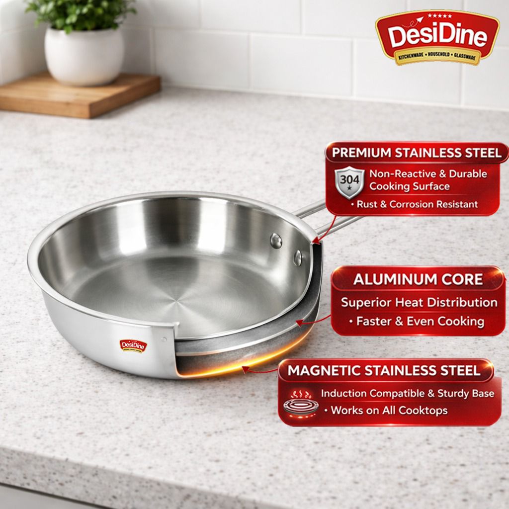 DesiDine Triply Stainless Steel Frypan