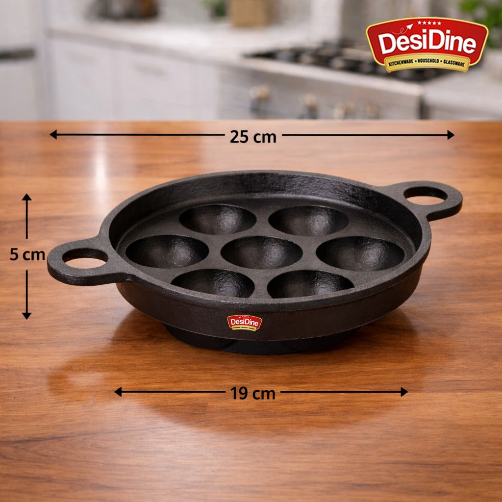 DesiDine Pre-Seasoned Cast Iron Paniyaram/Appam Pan (7-Pit)