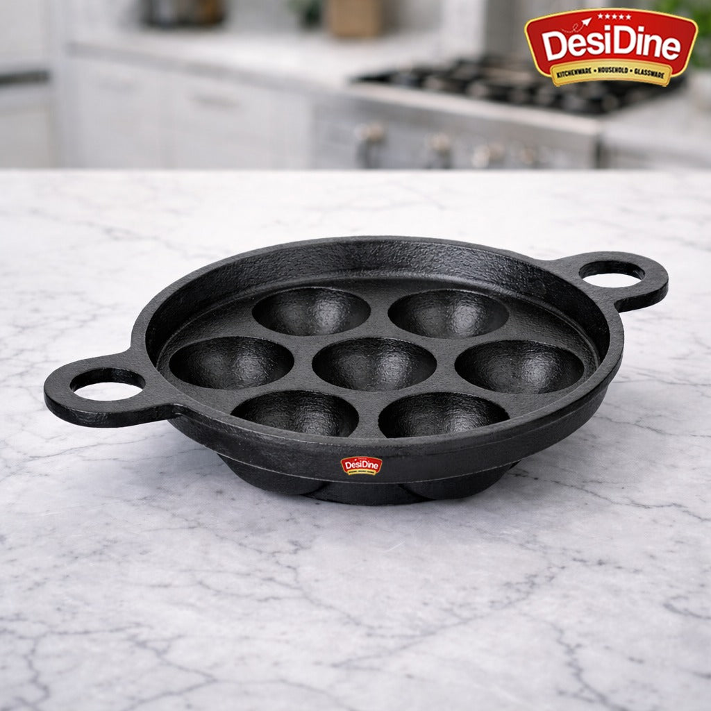 DesiDine Pre-Seasoned Cast Iron Paniyaram/Appam Pan (7-Pit)