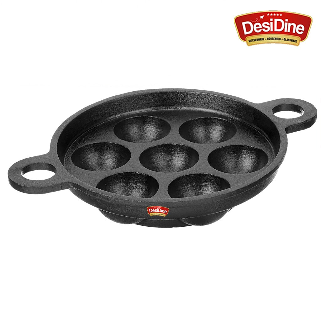 DesiDine Pre-Seasoned Cast Iron Paniyaram/Appam Pan (7-Pit)