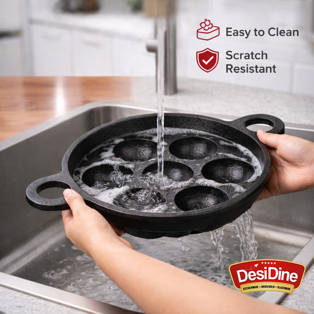 DesiDine Pre-Seasoned Cast Iron Paniyaram/Appam Pan (7-Pit)