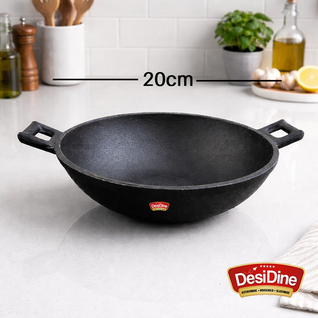 DesiDine Cast Iron Pre-Seasoned Kadhai Wok