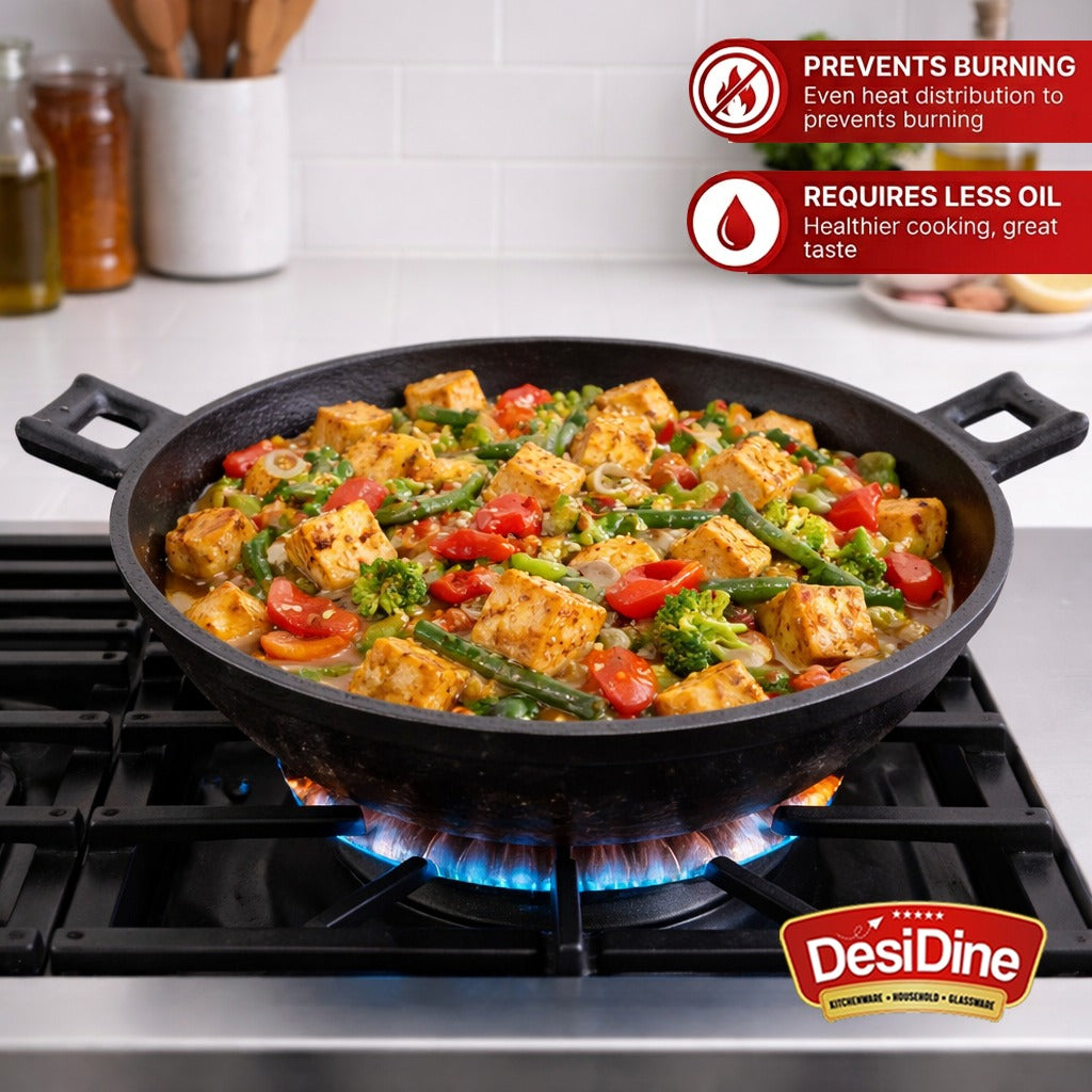 DesiDine Cast Iron Pre-Seasoned Kadhai Wok