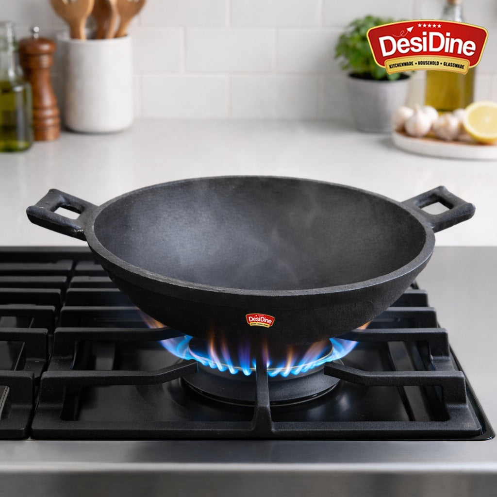 DesiDine Cast Iron Pre-Seasoned Kadhai Wok