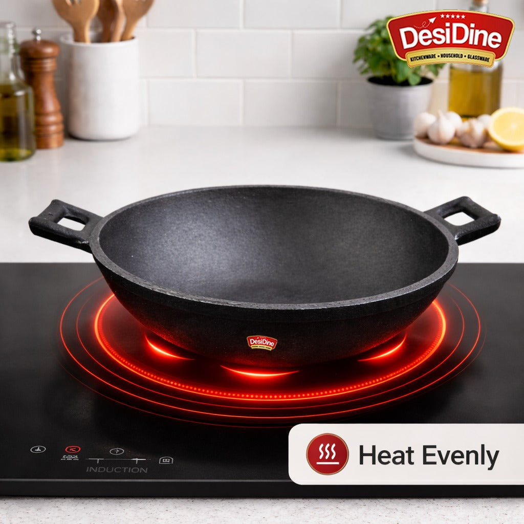DesiDine Cast Iron Pre-Seasoned Kadhai Wok