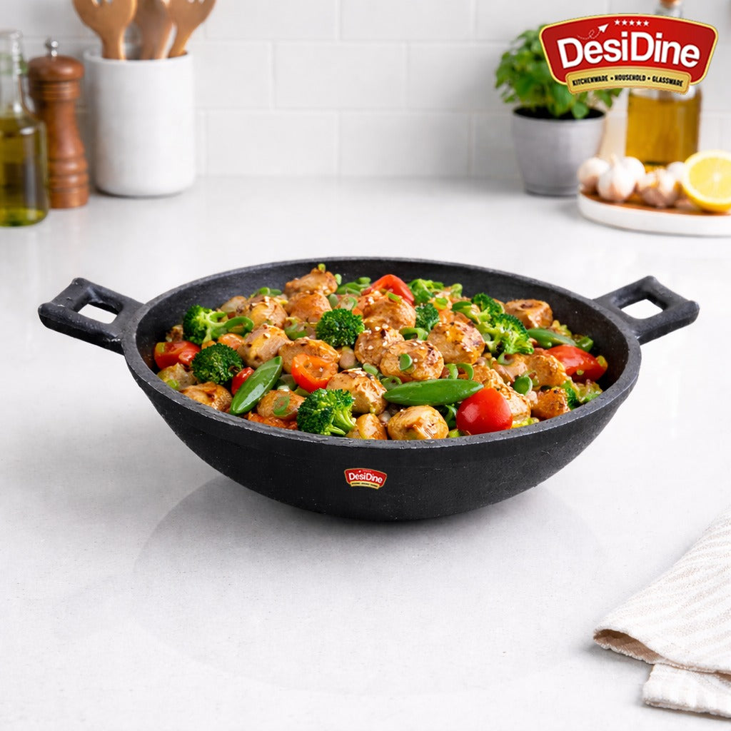 DesiDine Cast Iron Pre-Seasoned Kadhai Wok