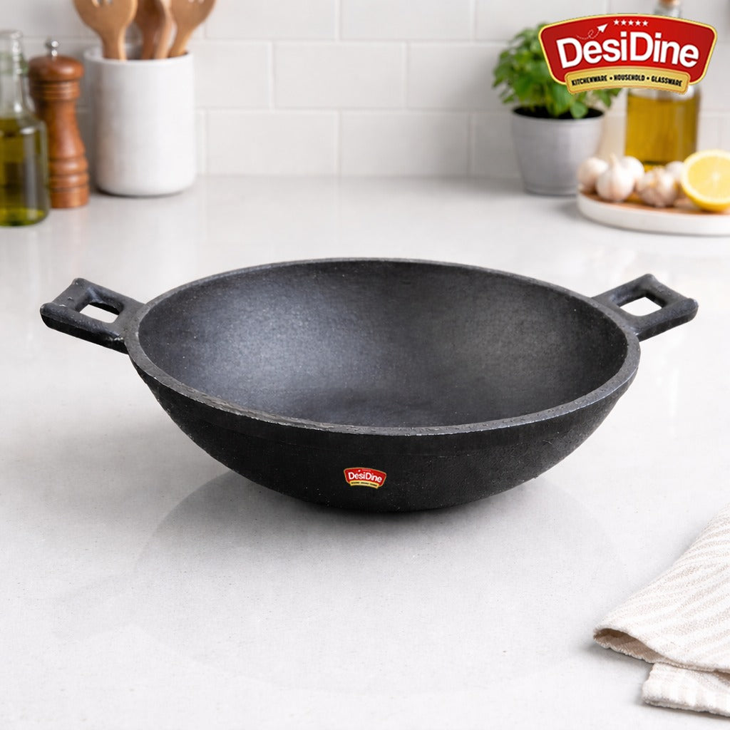 DesiDine Cast Iron Pre-Seasoned Kadhai Wok