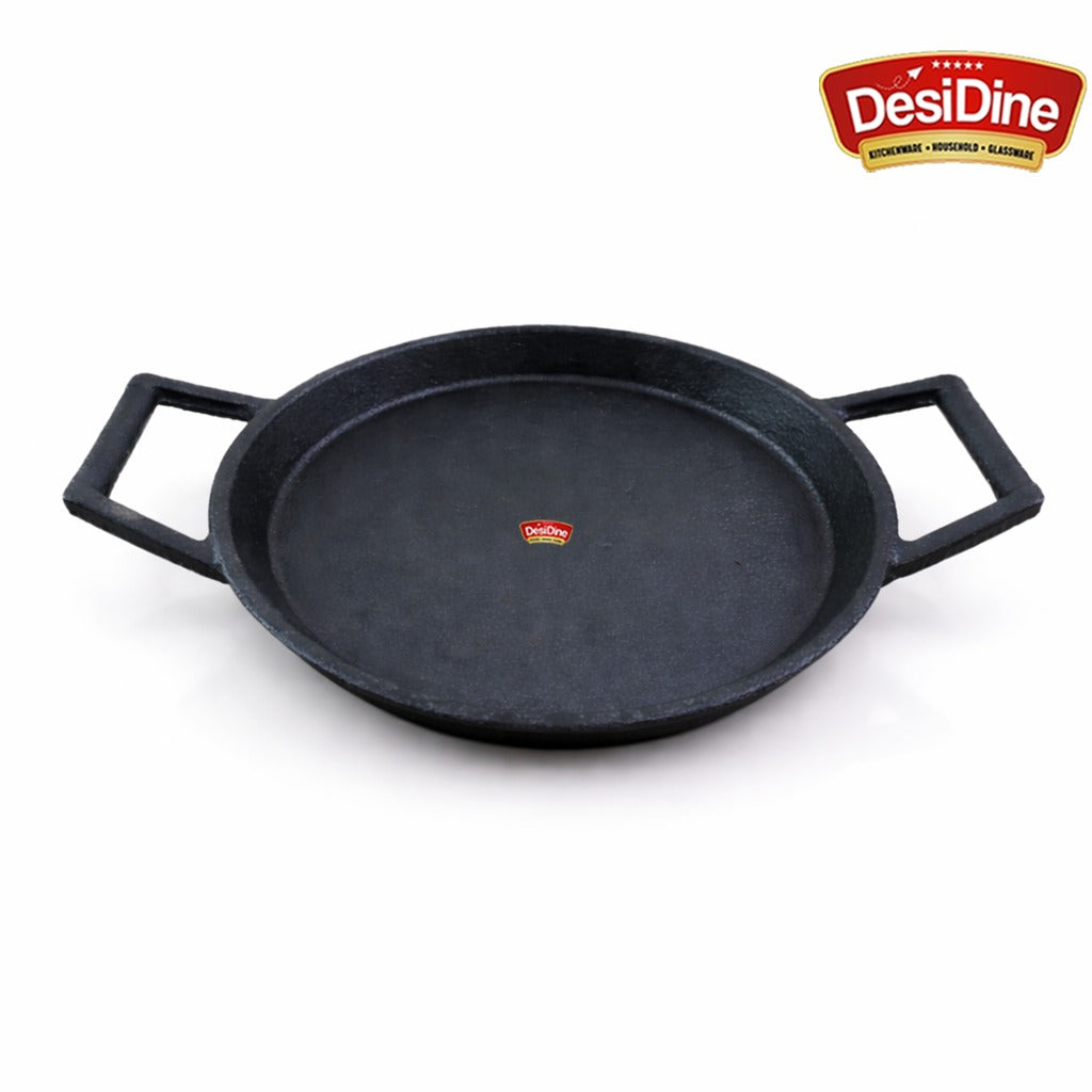 DesiDine Cast Iron Fish Fry Pan, 23 cm, Induction Friendly