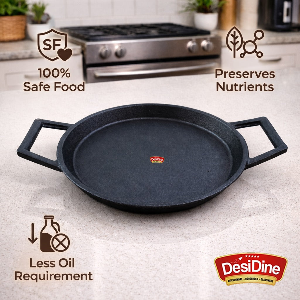 DesiDine Cast Iron Fish Fry Pan, 23 cm, Induction Friendly