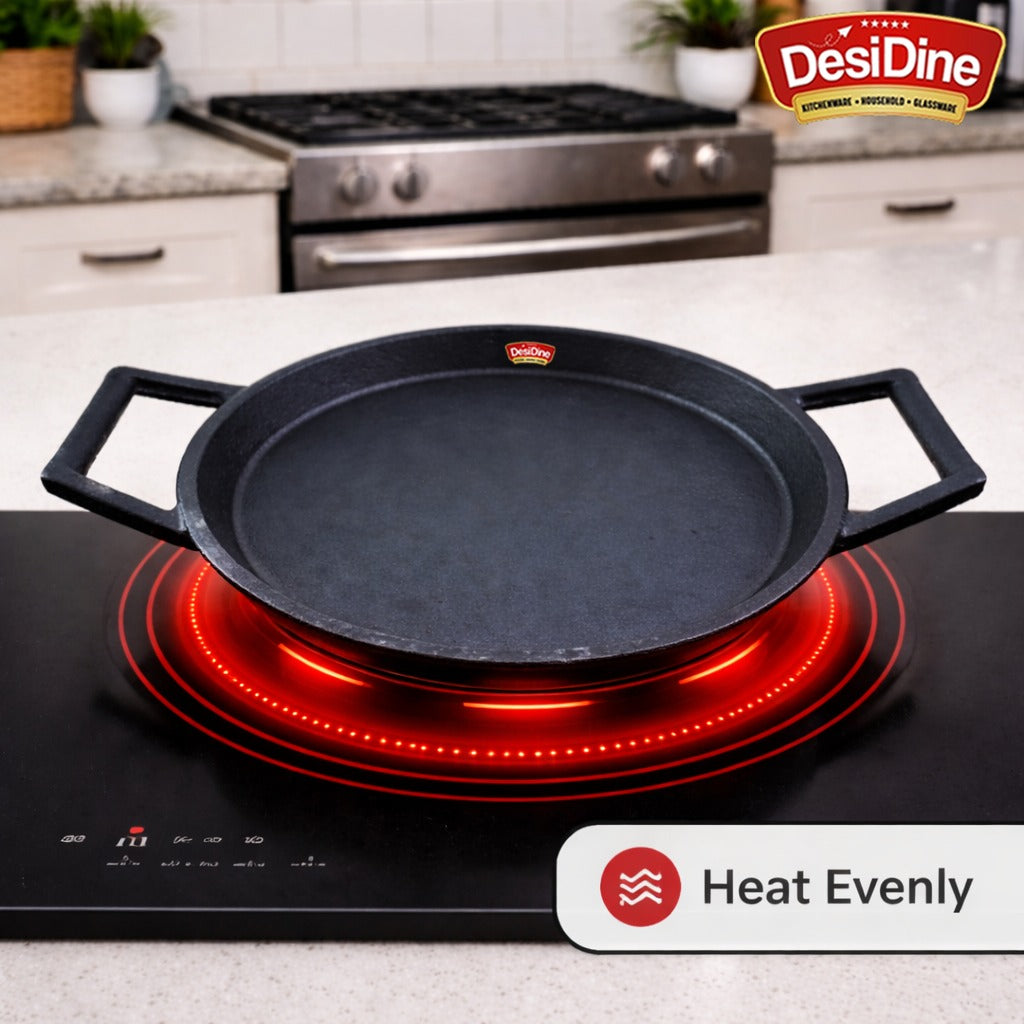 DesiDine Cast Iron Fish Fry Pan, 23 cm, Induction Friendly