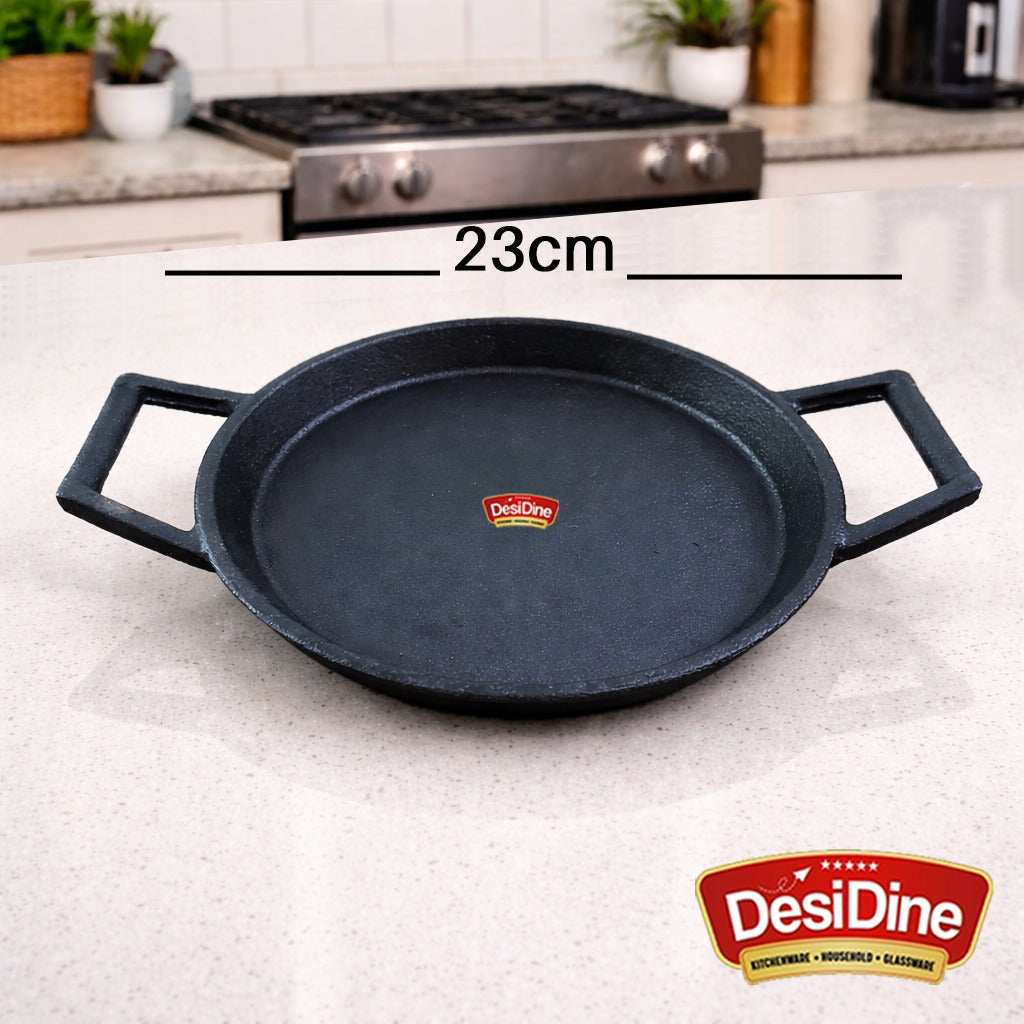 DesiDine Cast Iron Fish Fry Pan, 23 cm, Induction Friendly