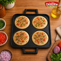 DesiDine Pre-Seasoned Cast Iron Uttapam Pan, 4 Pit, 23 cm, Induction Friendly
