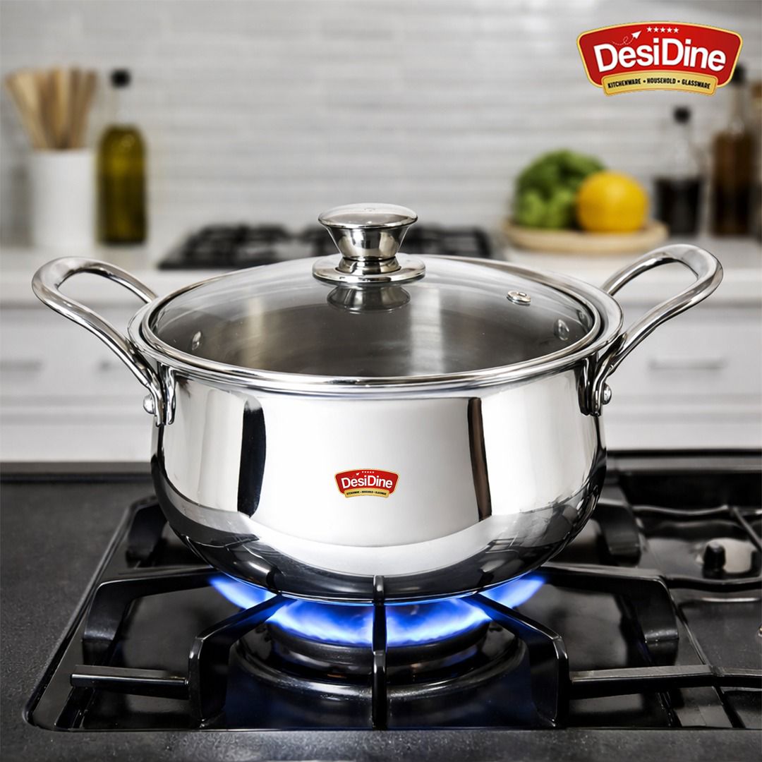 Triply Stainless Steel Handi Shape Biryani Pot with Glass Lid