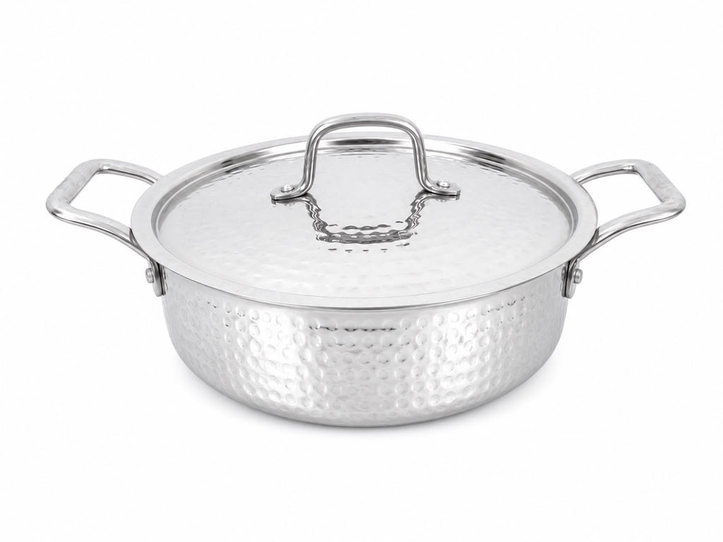 DesiDine Triply Hammered Steel Mini Sauce Pot/Mini Biryani Pot With Steel Lid